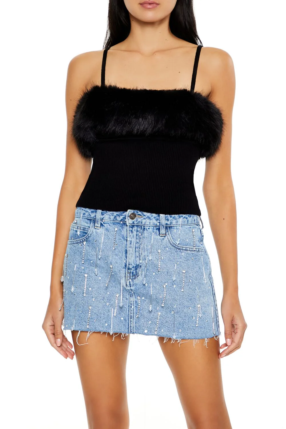 Faux Fur-Trim Sweater-Knit Cami - Image 6