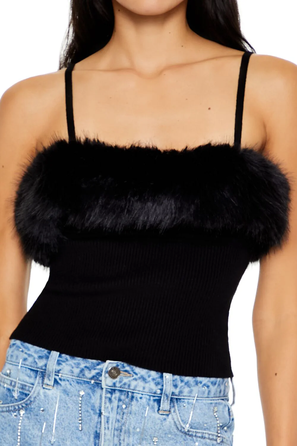 Faux Fur-Trim Sweater-Knit Cami - Image 8