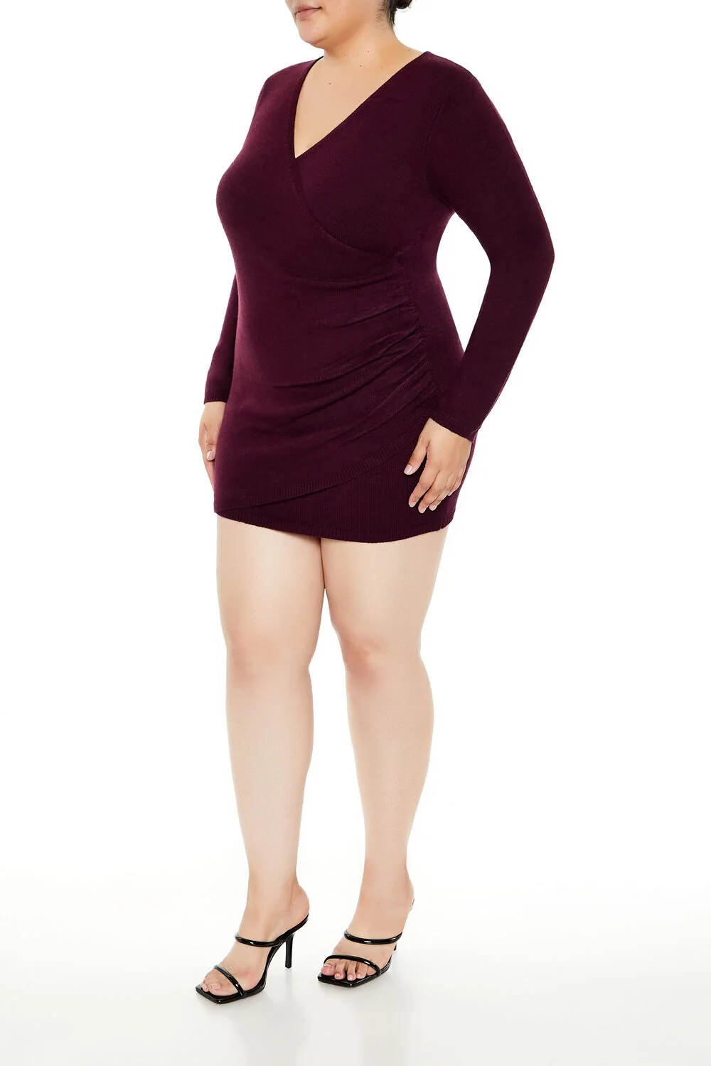 Plus Size Surplice Mini Sweater Dress - Image 3