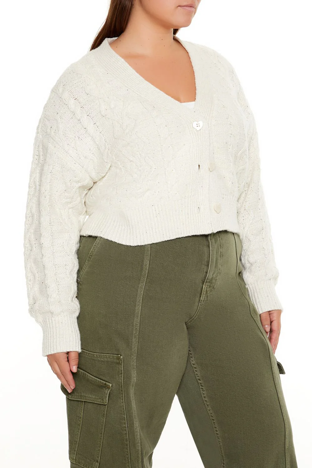 Plus Size Cable Knit Cardigan Sweater - Image 4