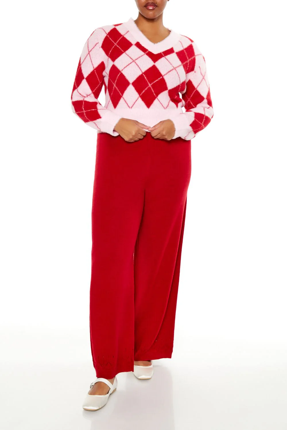 Plus Size Argyle Cropped Sweater - Image 2