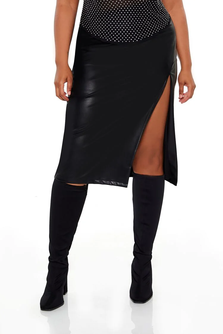 Plus Size Faux Leather Midi Skirt - Image 2