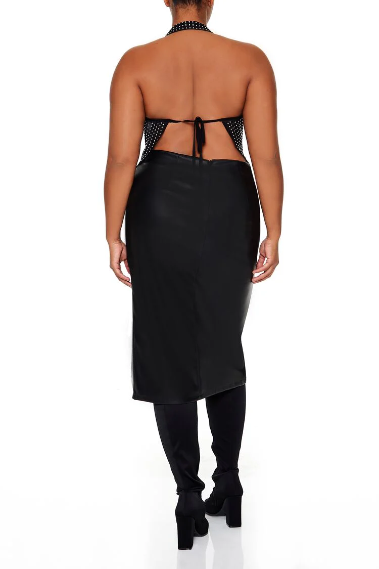 Plus Size Faux Leather Midi Skirt - Image 4
