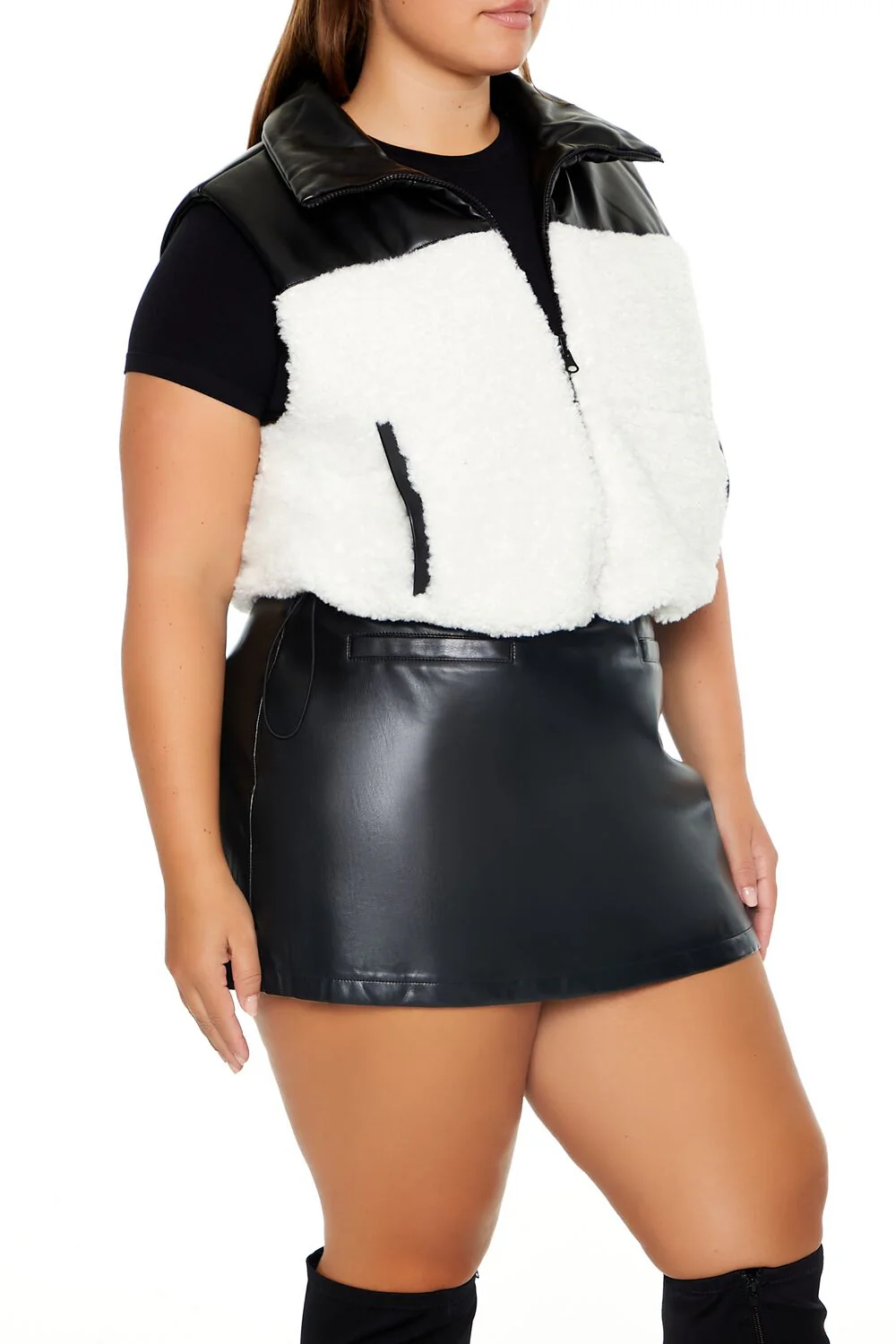 Plus Size Faux Shearling & Leather Vest - Image 4