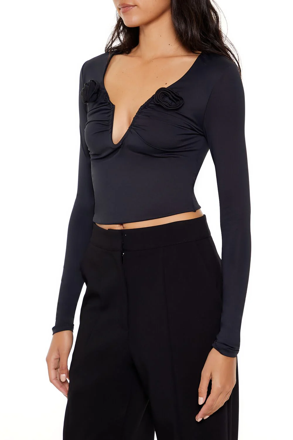 Rosette Long-Sleeve Crop Top - Image 4