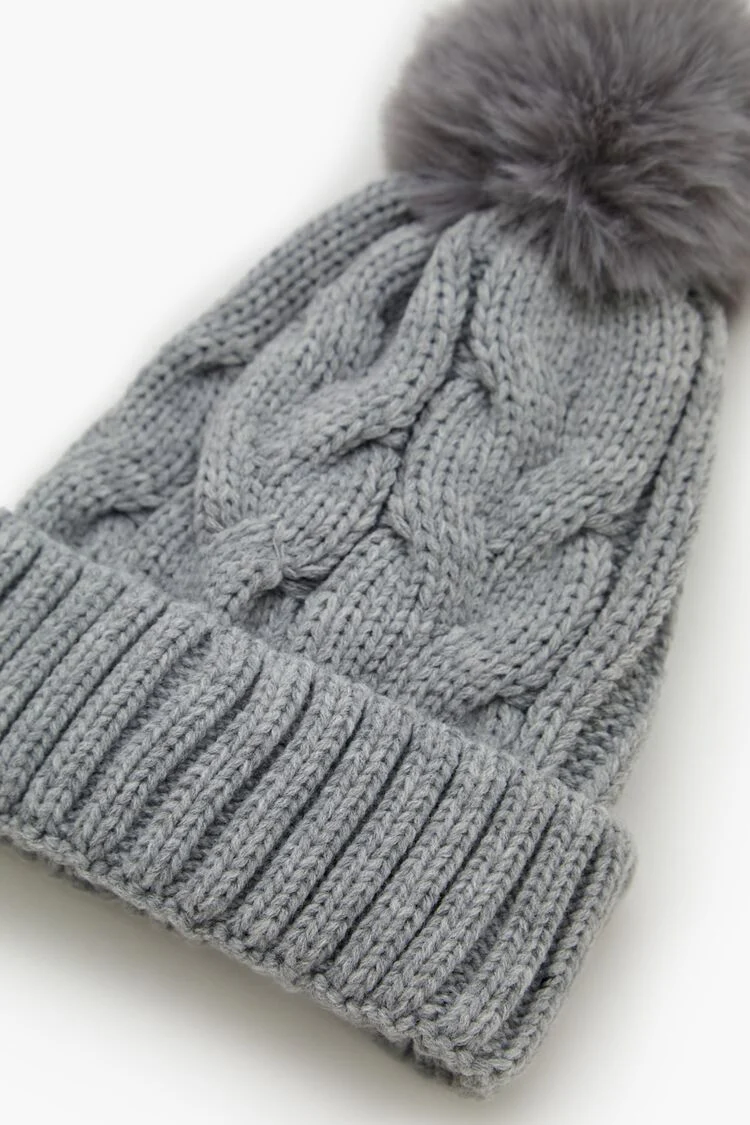 Pom Pom Cable Knit Beanie - Image 12