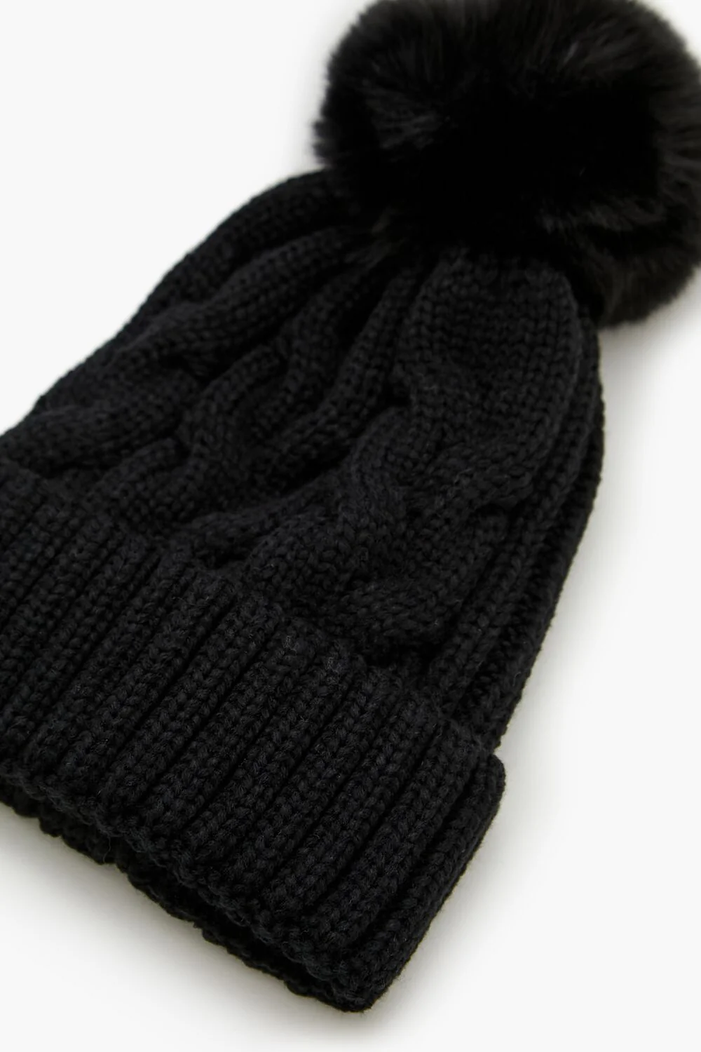 Pom Pom Cable Knit Beanie - Image 3