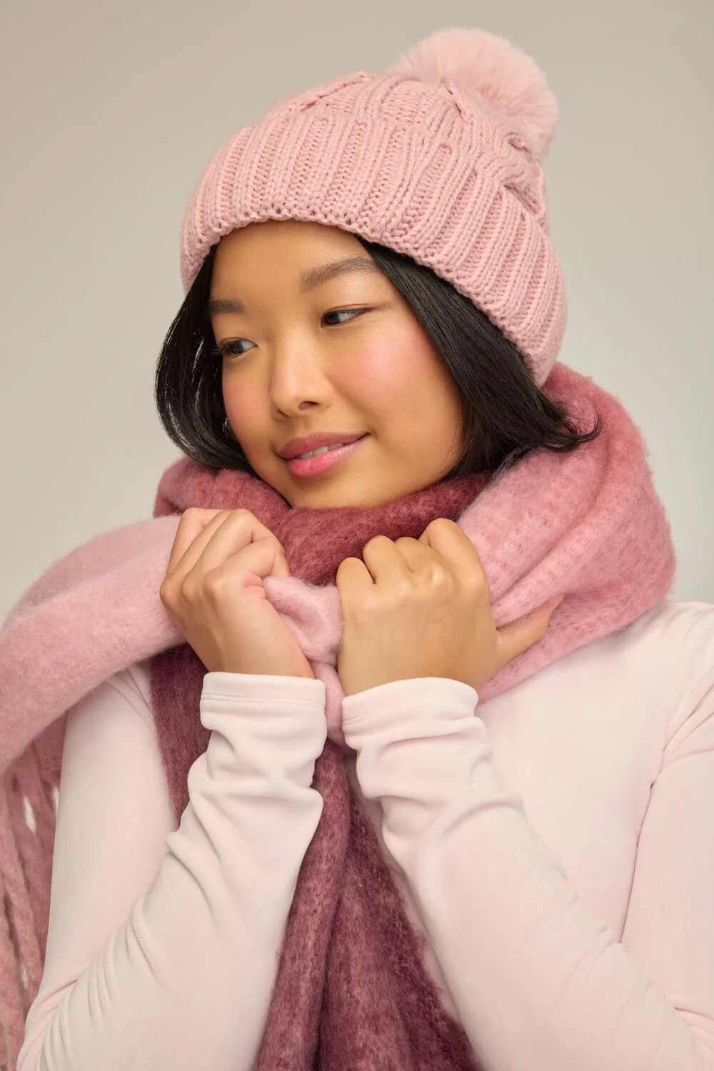 Pom Pom Cable Knit Beanie - Image 5