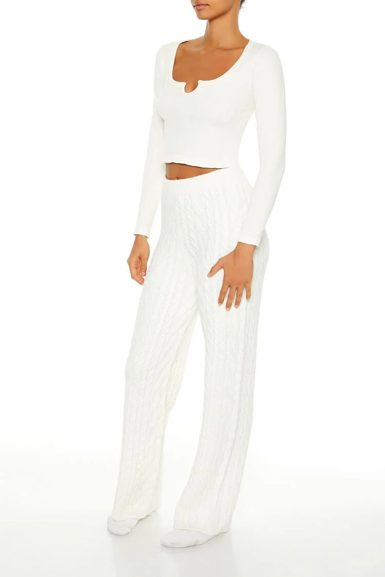 Cable Knit Wide-Leg Pajama Pants - Image 3