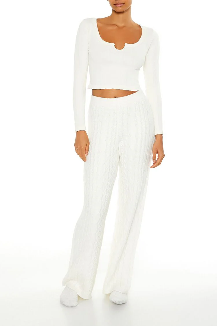 Cable Knit Wide-Leg Pajama Pants - Image 6