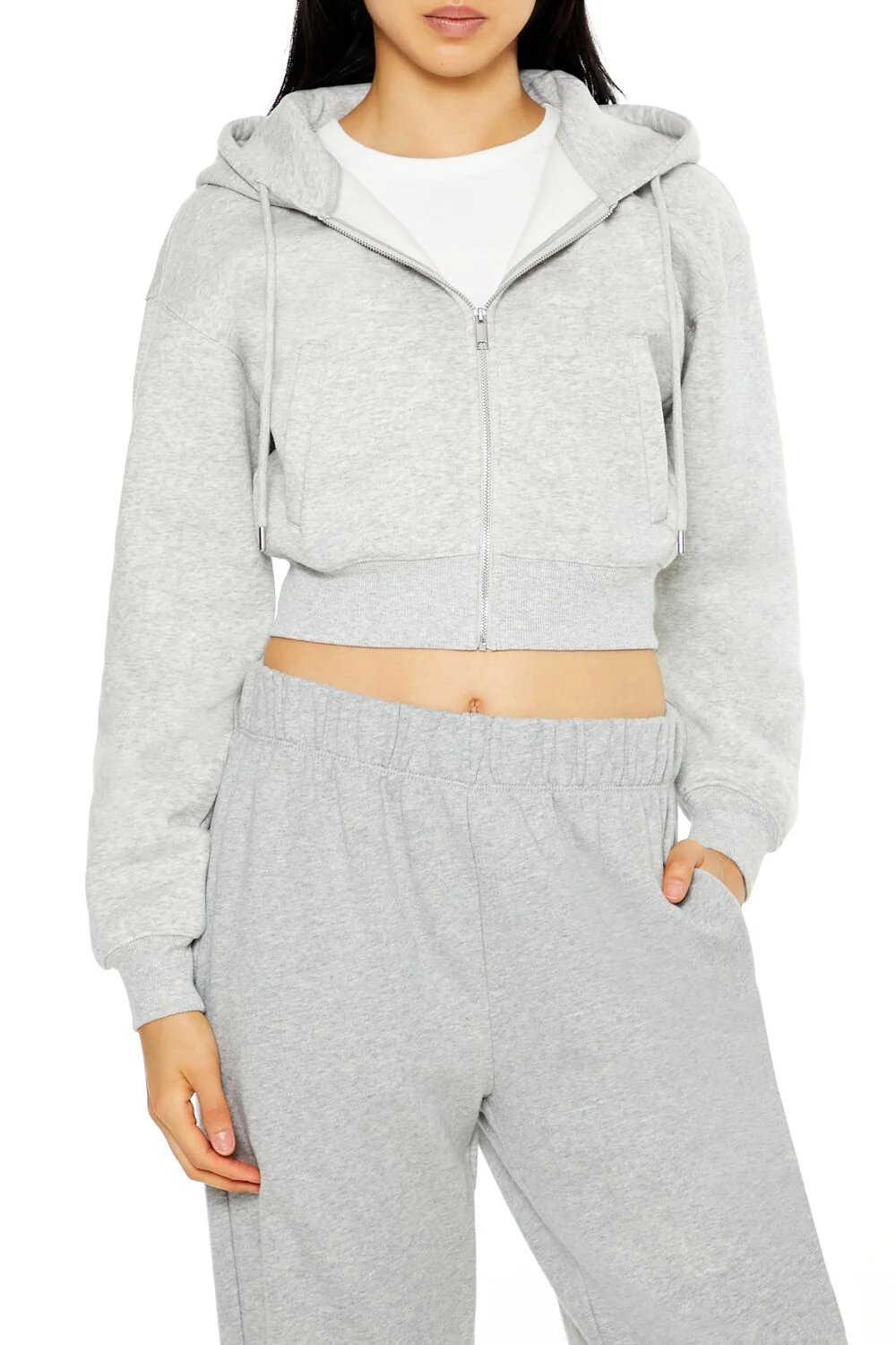 Cropped Fleece Zip-Up Hoodie - Image 17