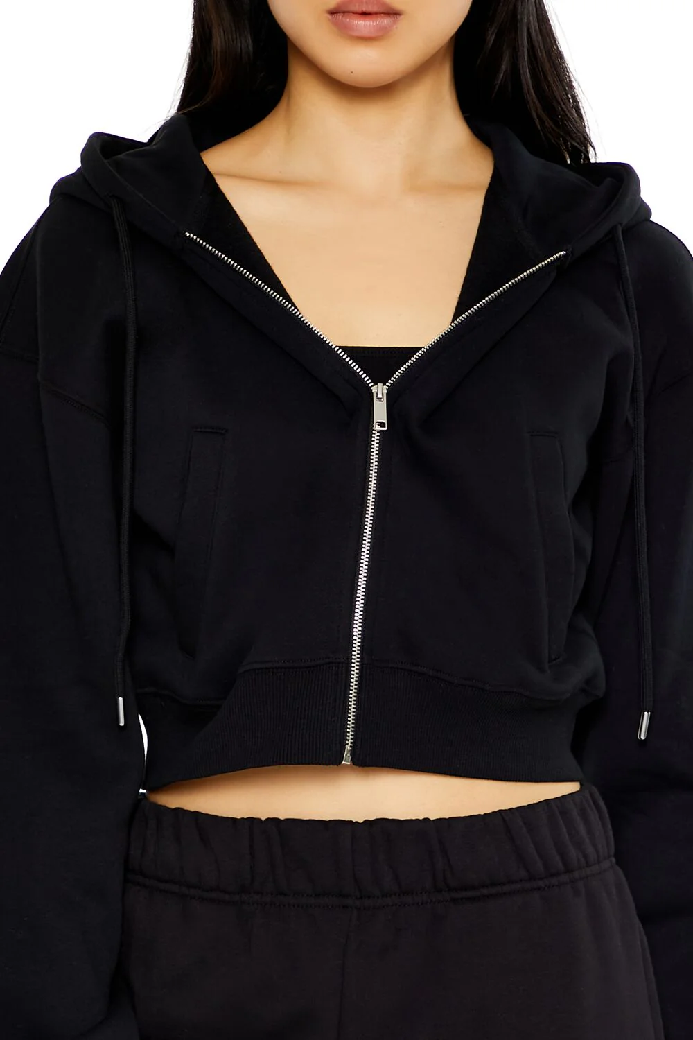Cropped Fleece Zip-Up Hoodie - Image 3