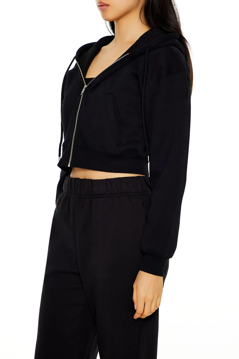 Cropped Fleece Zip-Up Hoodie - Image 4