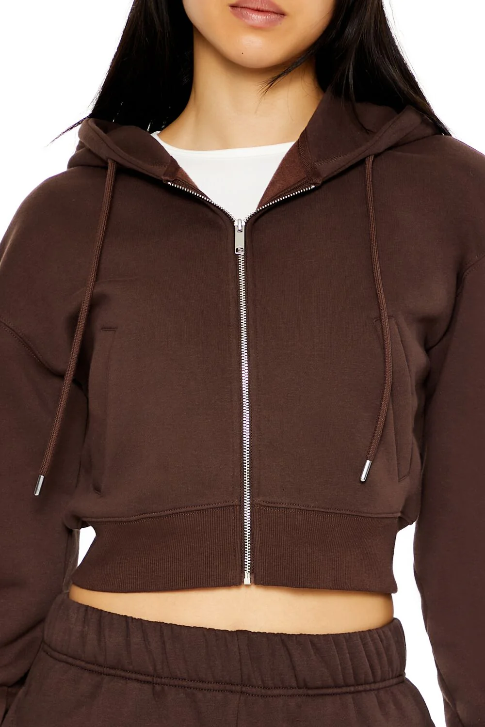 Cropped Fleece Zip-Up Hoodie - Image 3