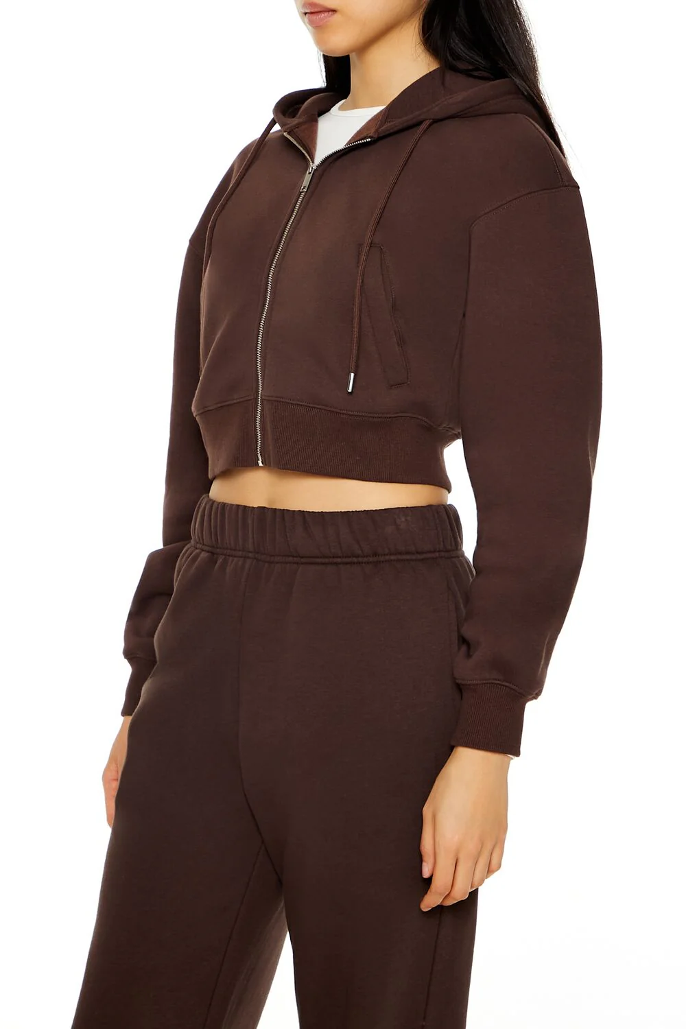 Cropped Fleece Zip-Up Hoodie - Image 4