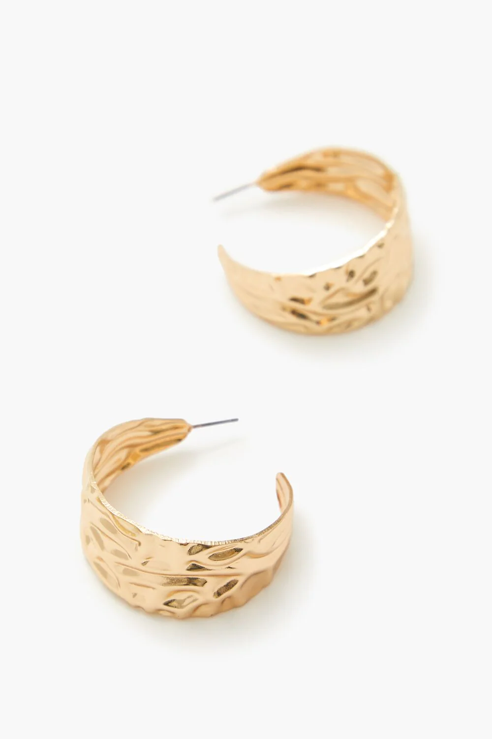 Thick Hammered Hoop Earrings - Image 2