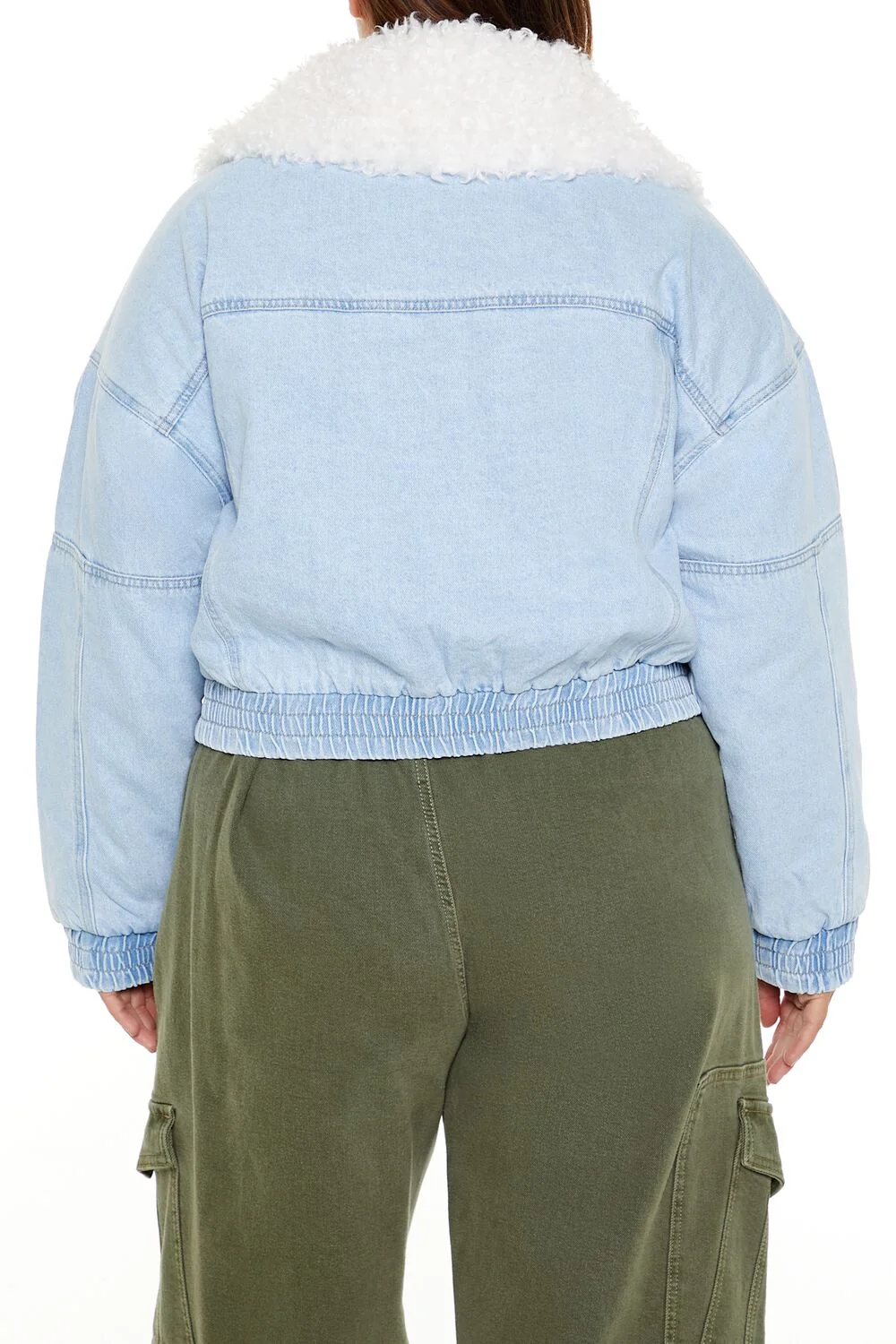 Plus Size Faux Shearling Denim Jacket - Image 4