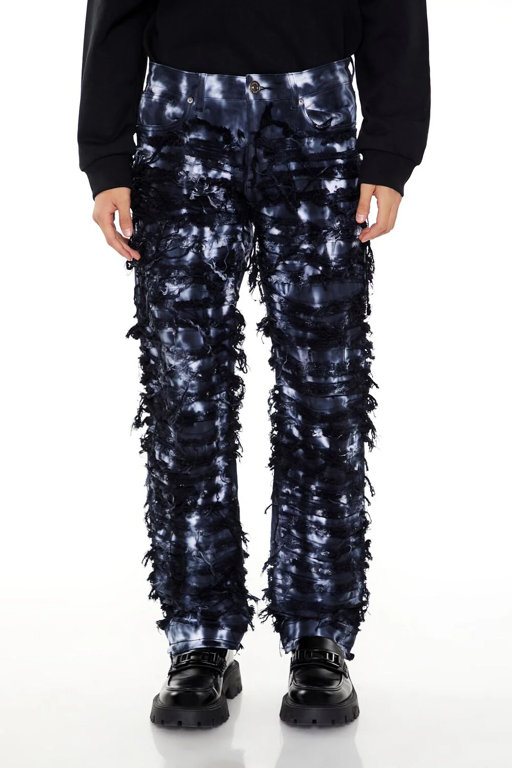Destroyed Bleach Dye Slim-Fit Jeans - Image 2