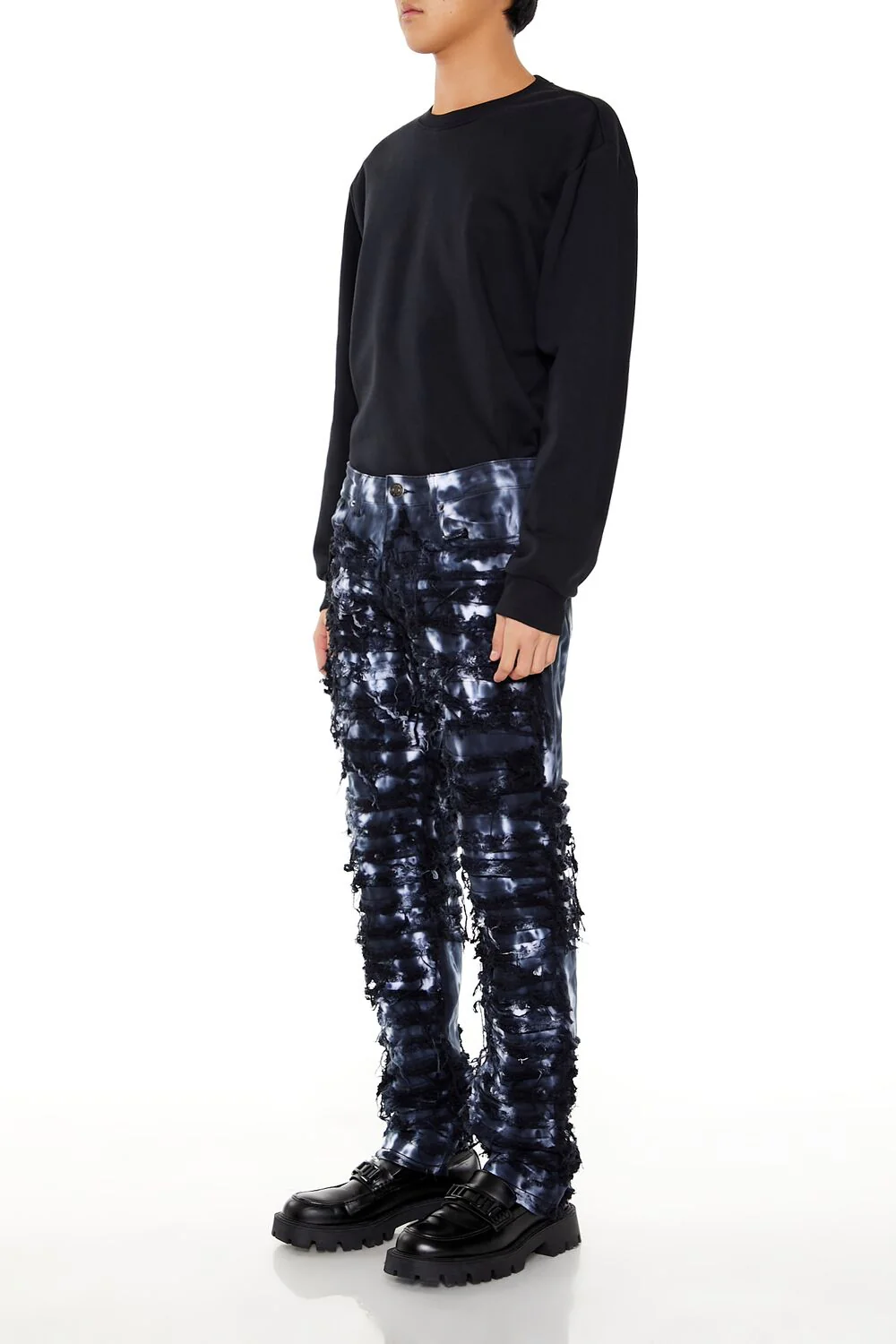 Destroyed Bleach Dye Slim-Fit Jeans - Image 3