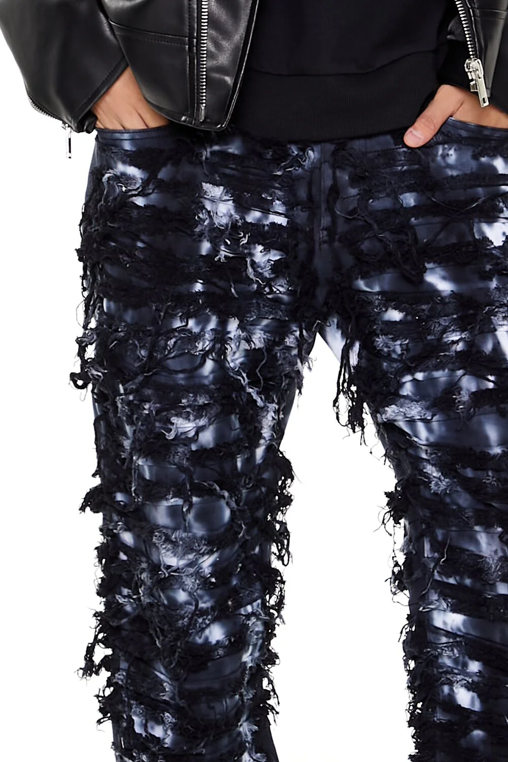 Destroyed Bleach Dye Slim-Fit Jeans - Image 5