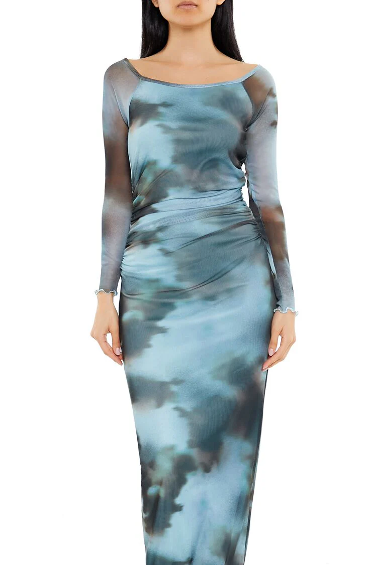 Mesh Abstract Bodycon Maxi Dress - Image 2