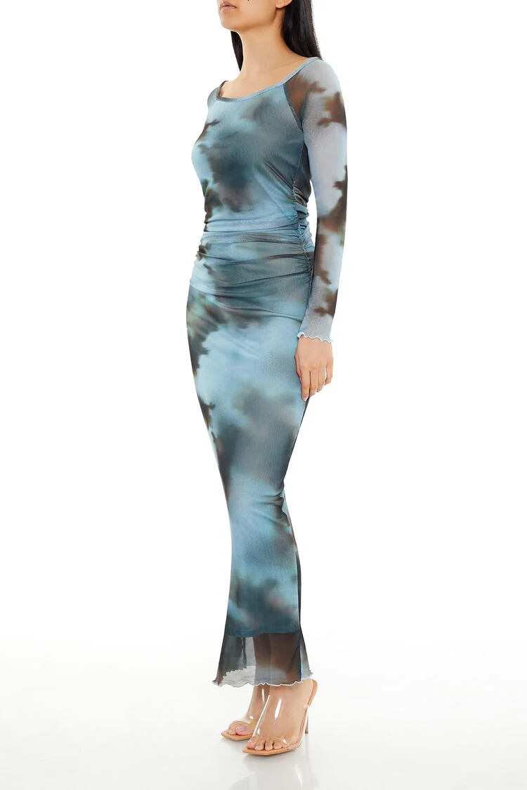 Mesh Abstract Bodycon Maxi Dress - Image 3