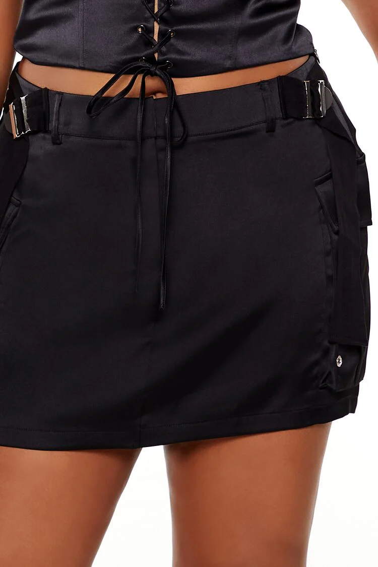Plus Size Satin Cargo Mini Skirt - Image 5