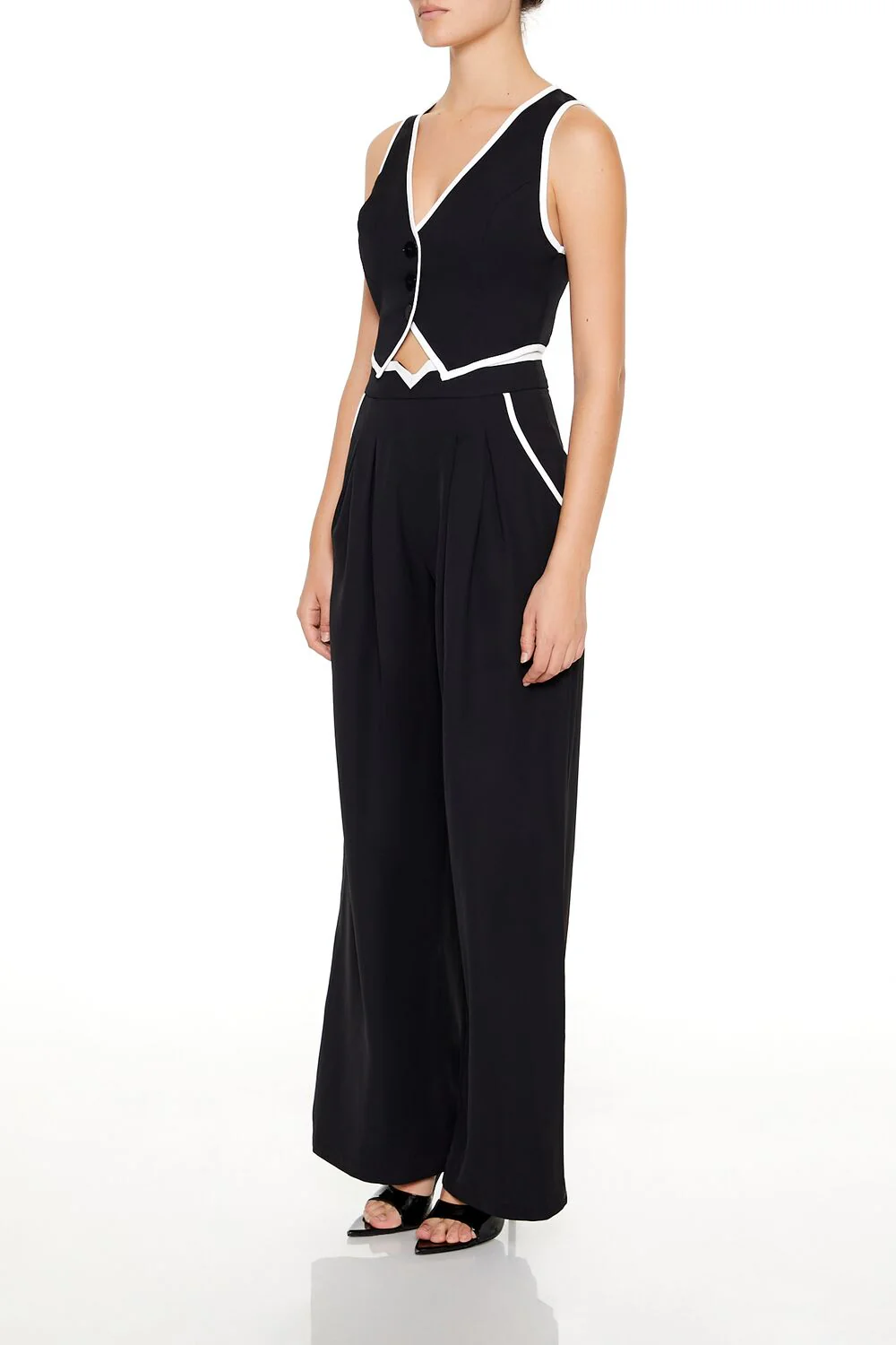 Two-Tone Vest & High-Rise Pants Set - Image 4