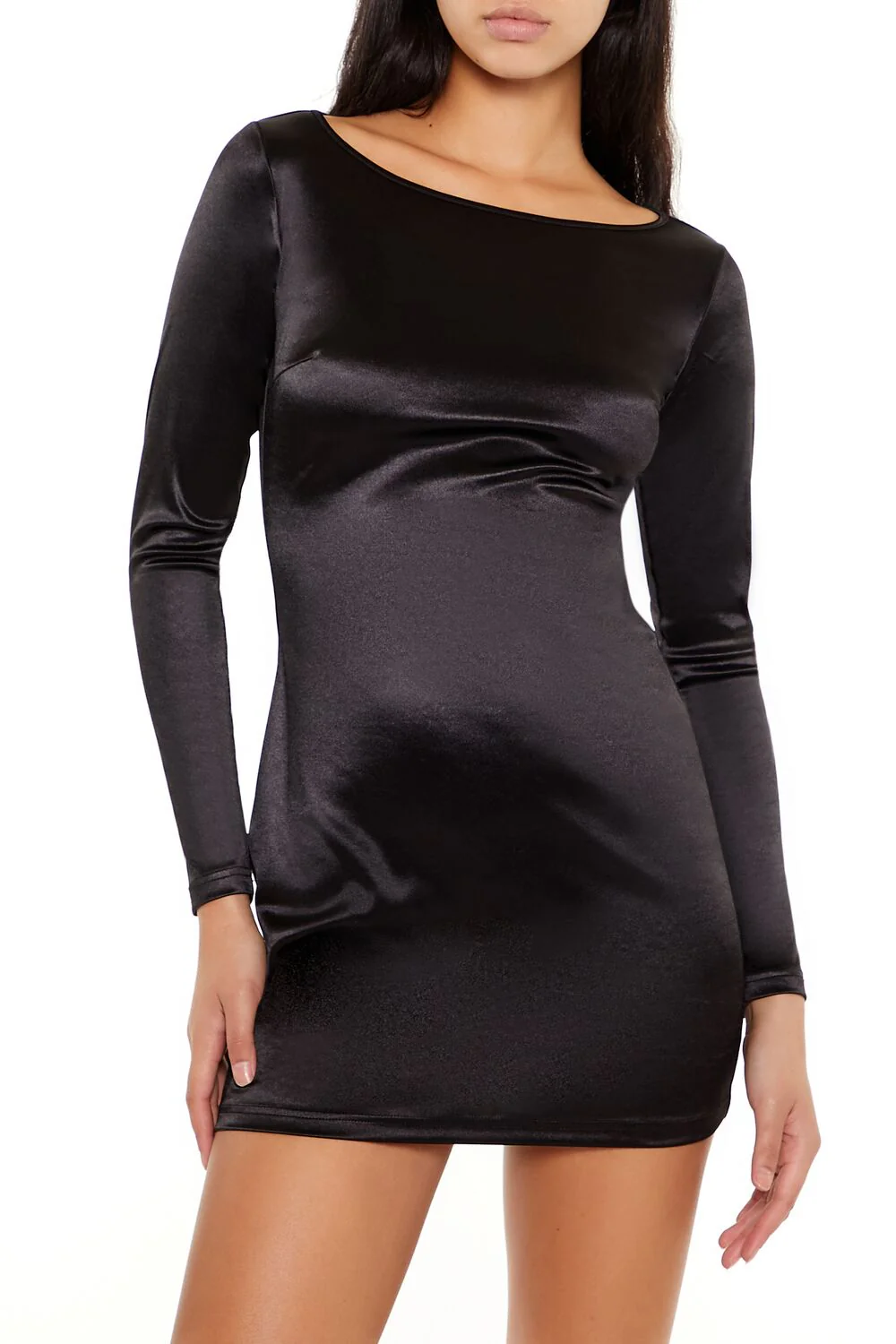 Satin Boat-Neck Mini Dress - Image 2
