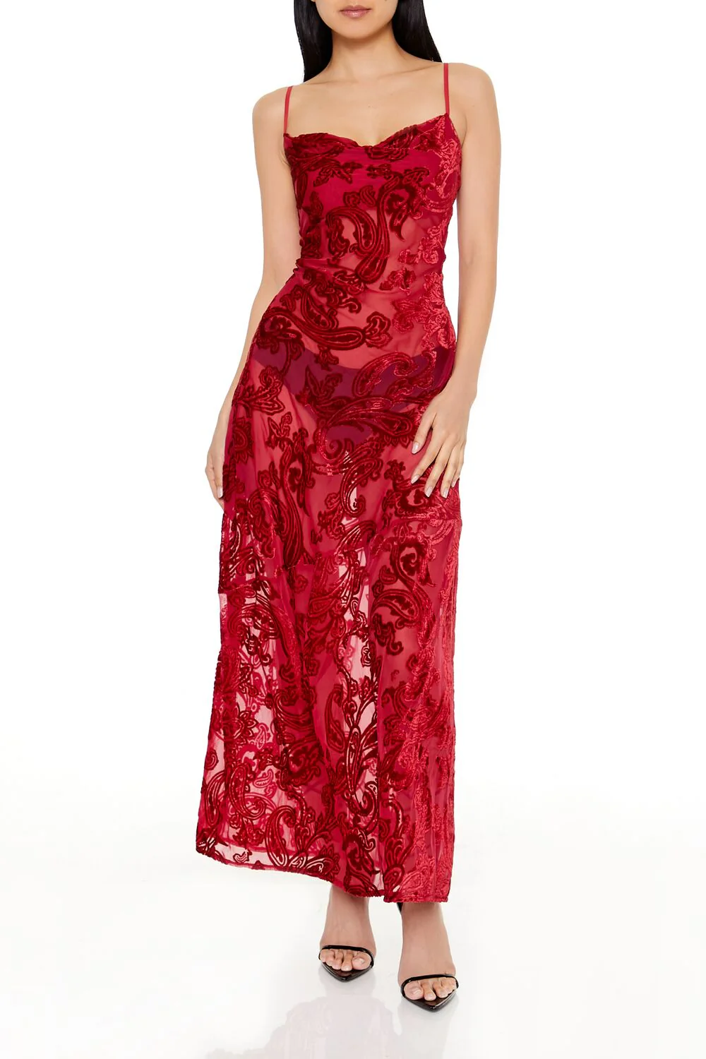 Sheer Flocked Paisley Maxi Dress - Image 6