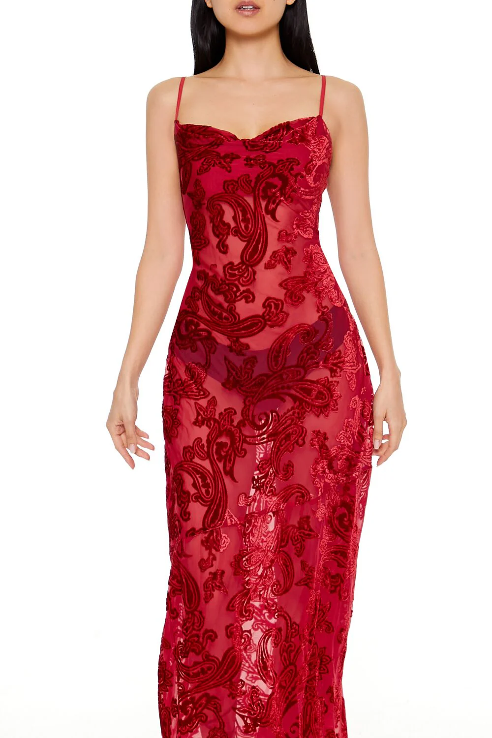 Sheer Flocked Paisley Maxi Dress - Image 7