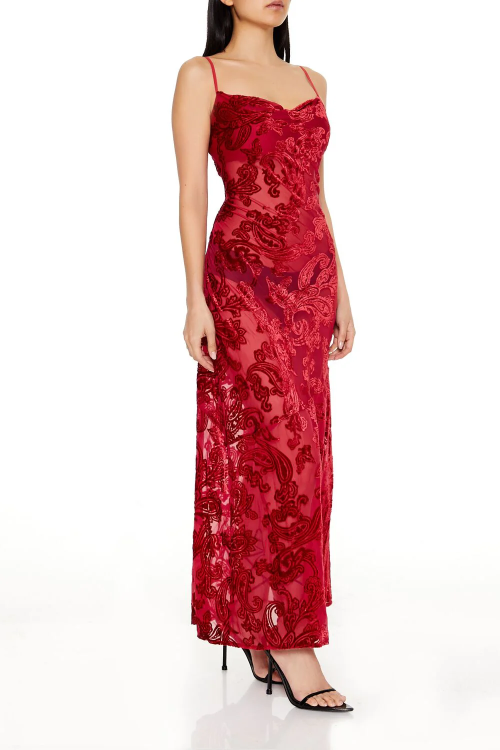 Sheer Flocked Paisley Maxi Dress - Image 8