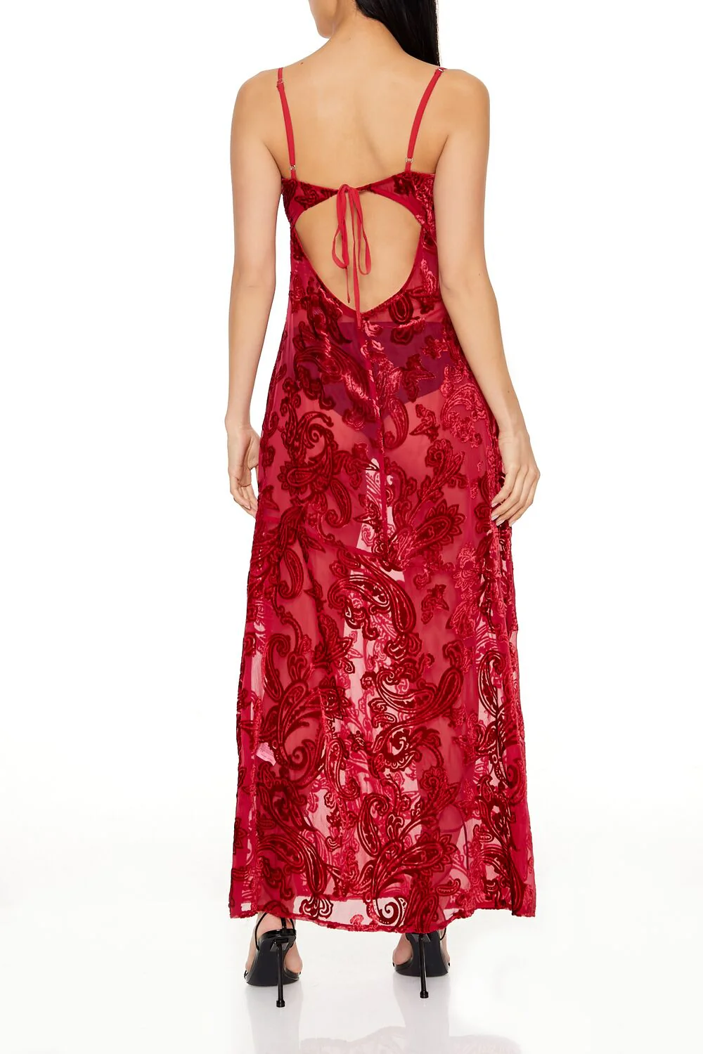 Sheer Flocked Paisley Maxi Dress - Image 9