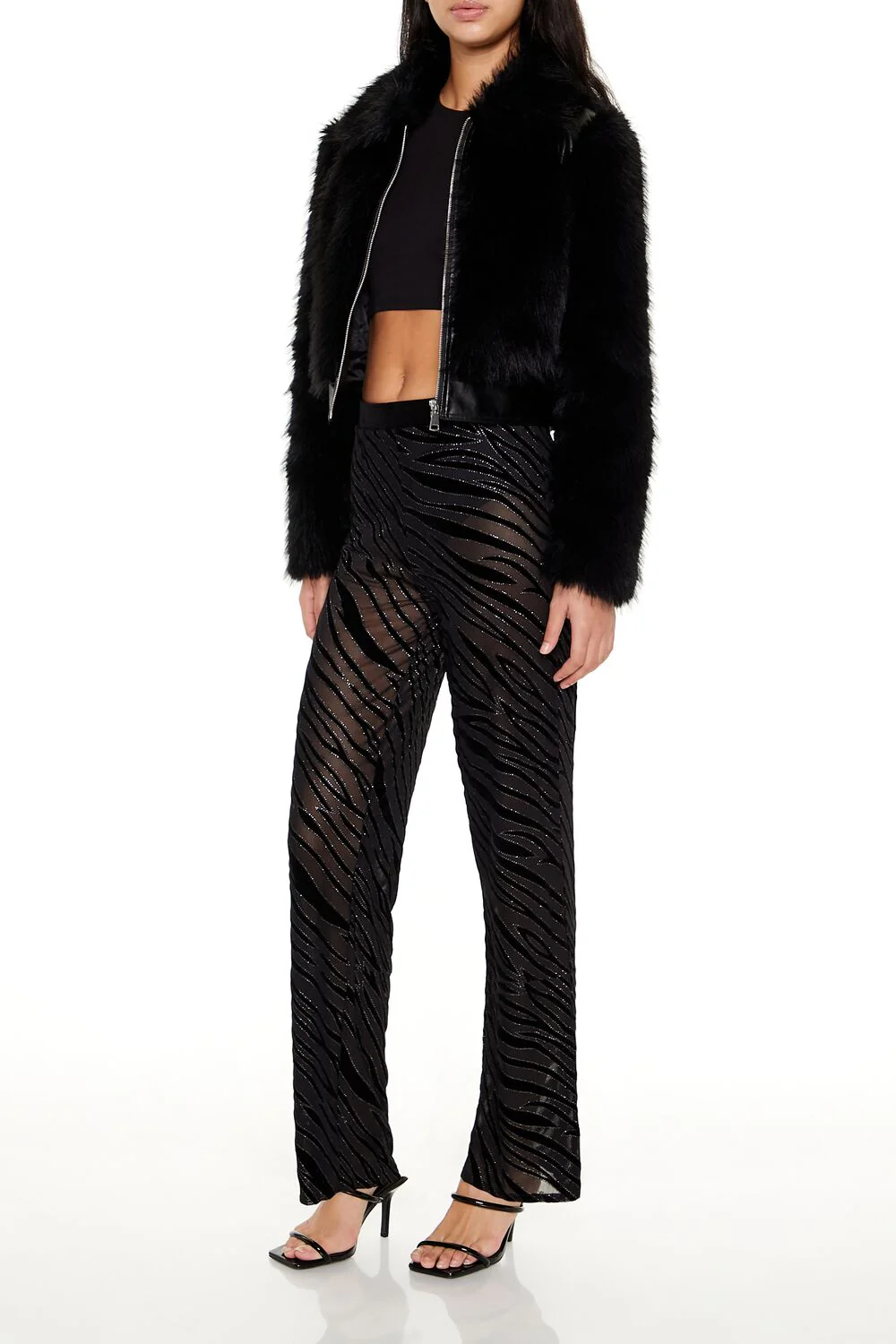Sheer Sequin Zebra Flare Pants - Image 3