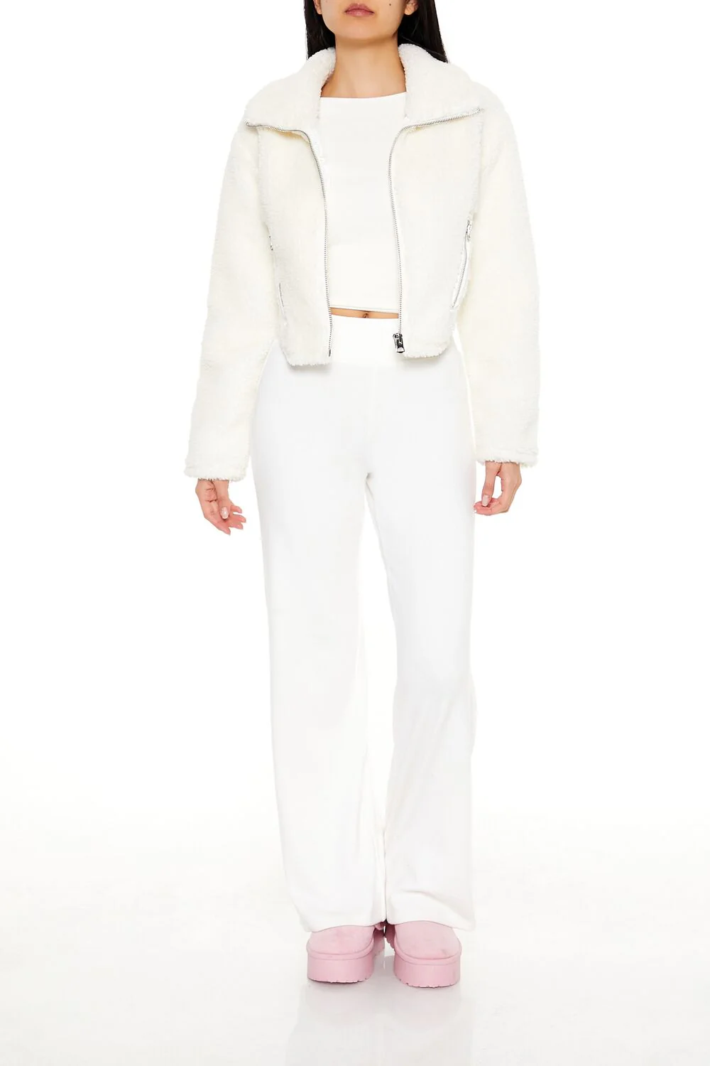 Faux Shearling Cropped Moto Jacket - Image 2