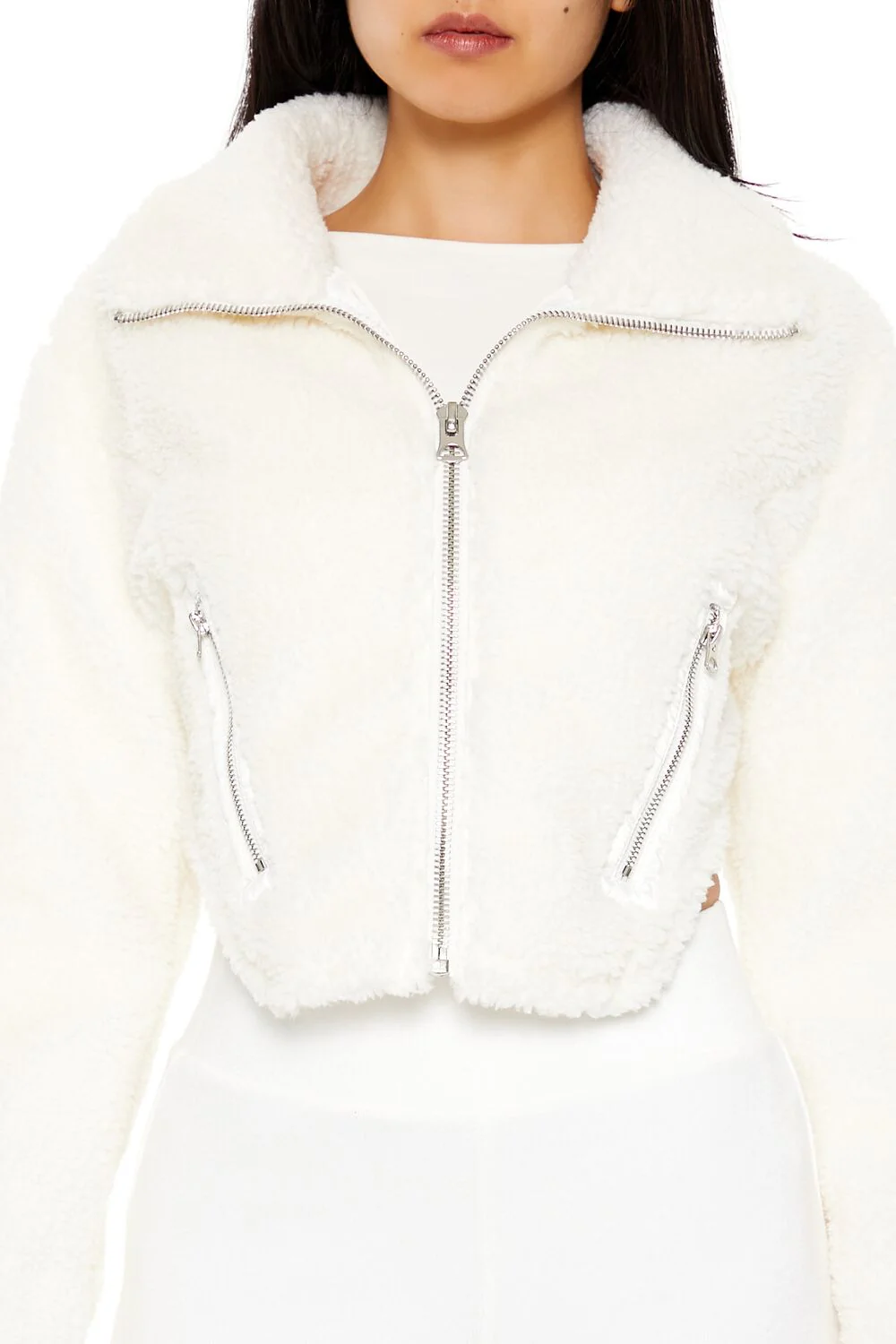 Faux Shearling Cropped Moto Jacket - Image 3