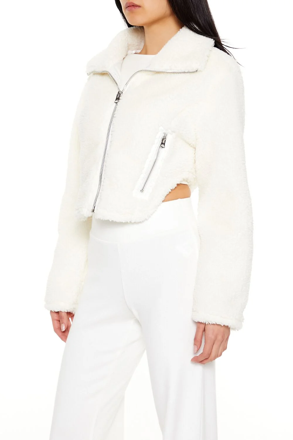 Faux Shearling Cropped Moto Jacket - Image 4