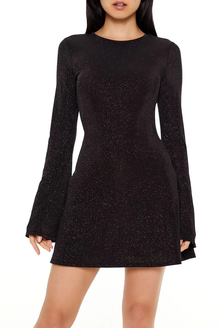 Glitter Bell-Sleeve Mini Dress - Image 2