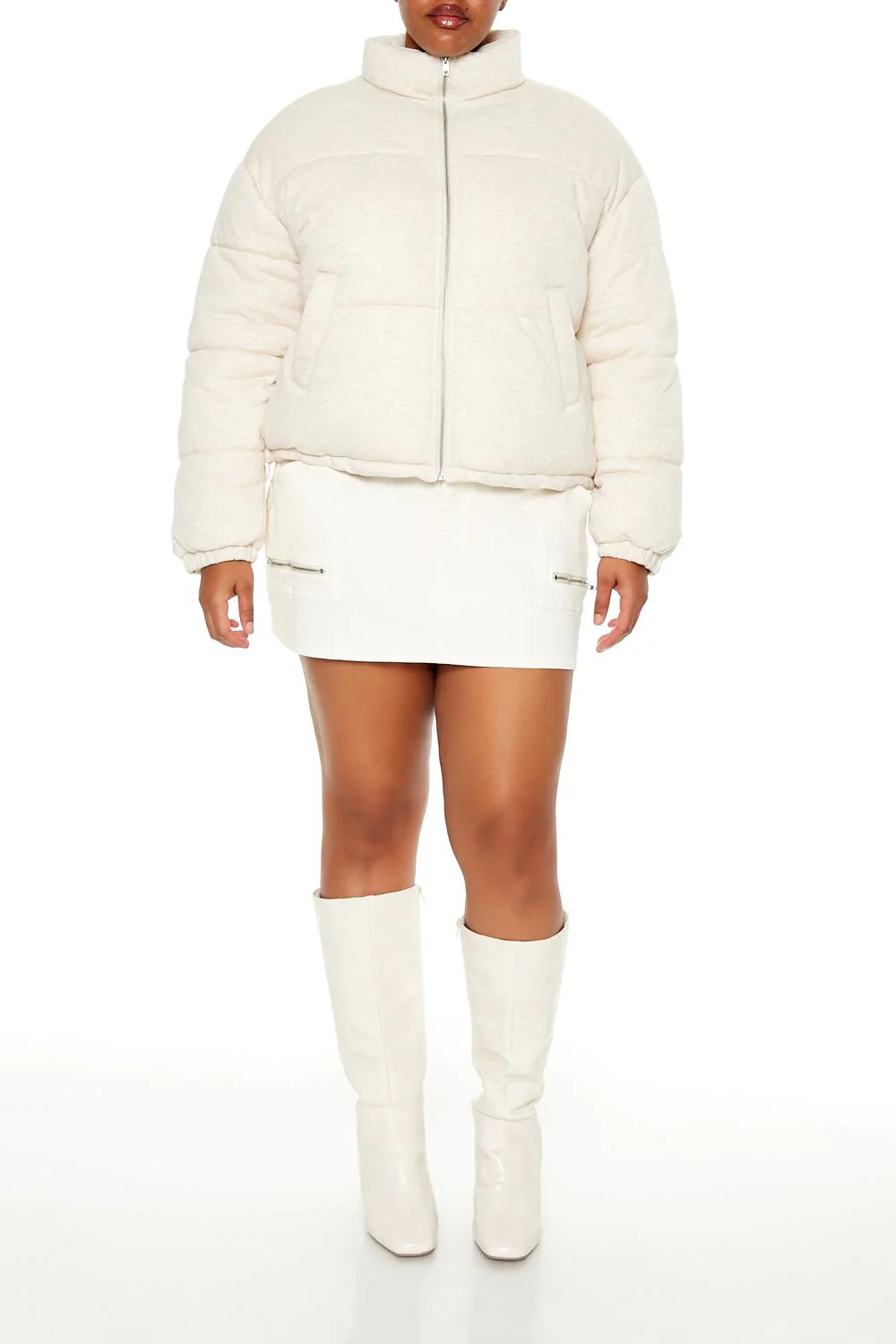 Plus Size Quilted French Terry Puffer Jacket - Image 2