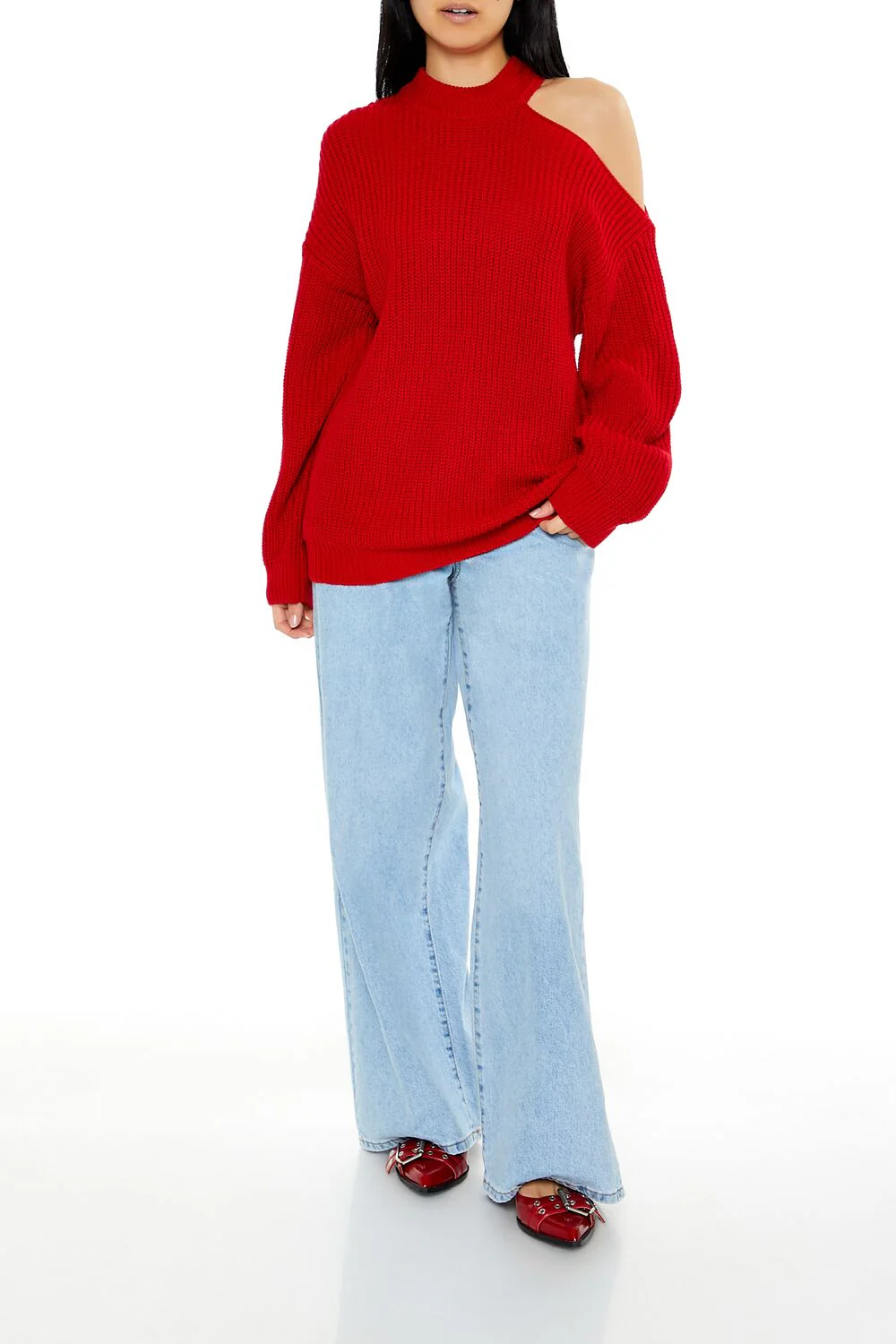 Asymmetrical Open-Shoulder Sweater - Image 7