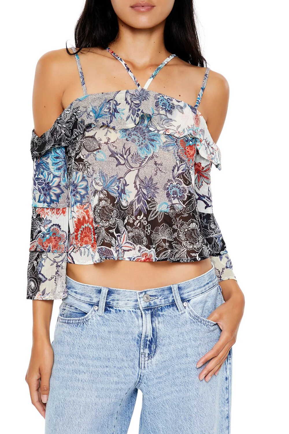 Chiffon Floral Print Crop Top - Image 3