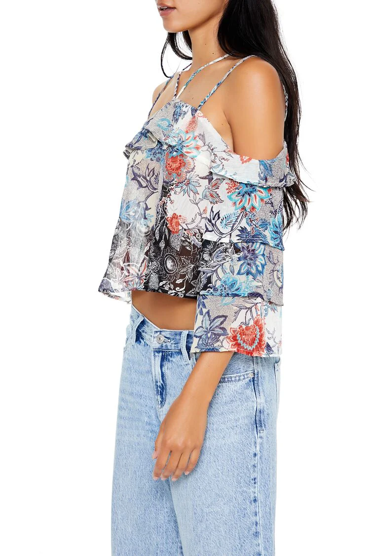 Chiffon Floral Print Crop Top - Image 4
