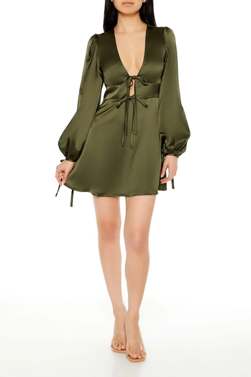 Satin Cutout Bow Mini Dress - Image 6