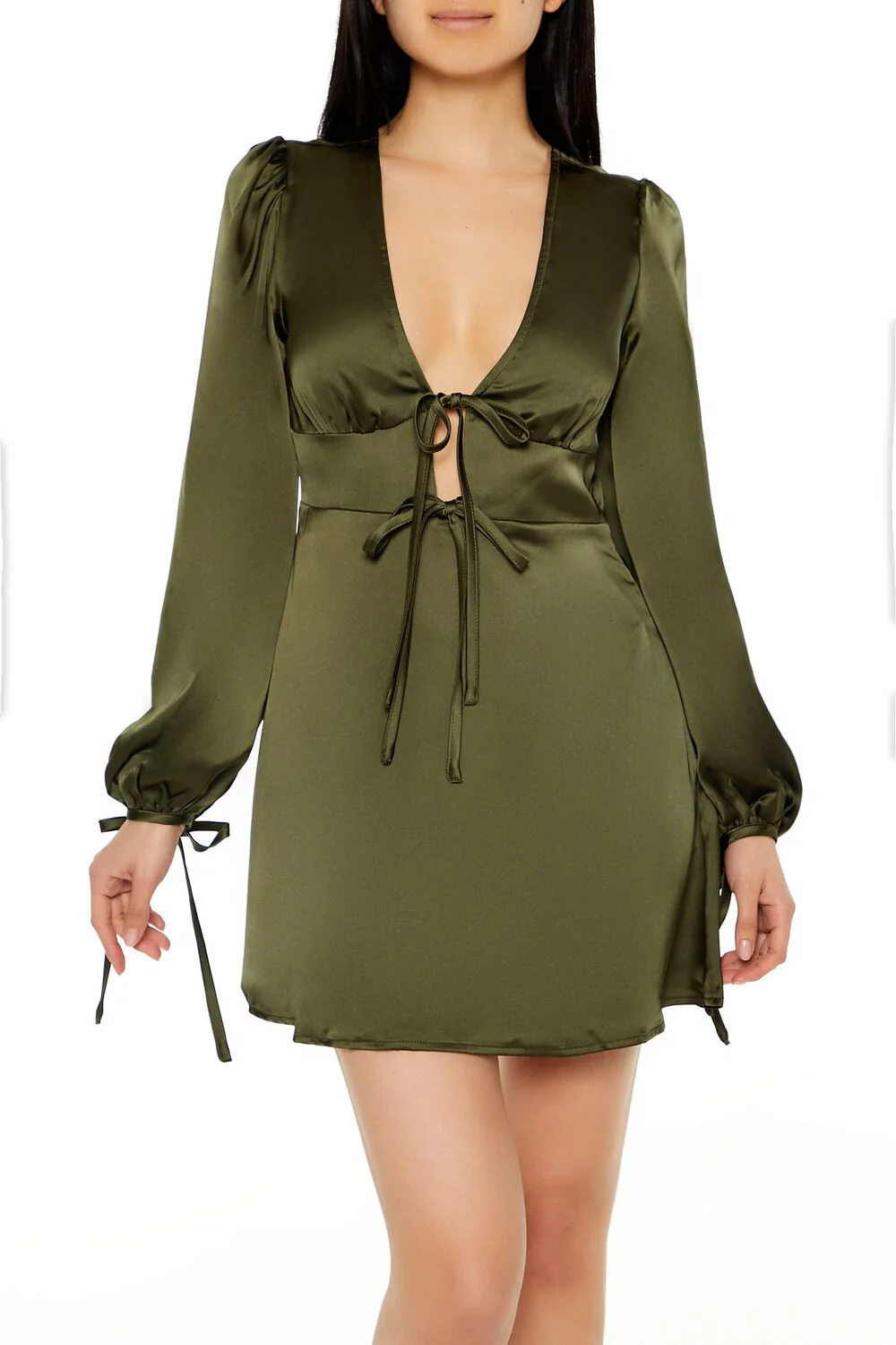 Satin Cutout Bow Mini Dress - Image 7