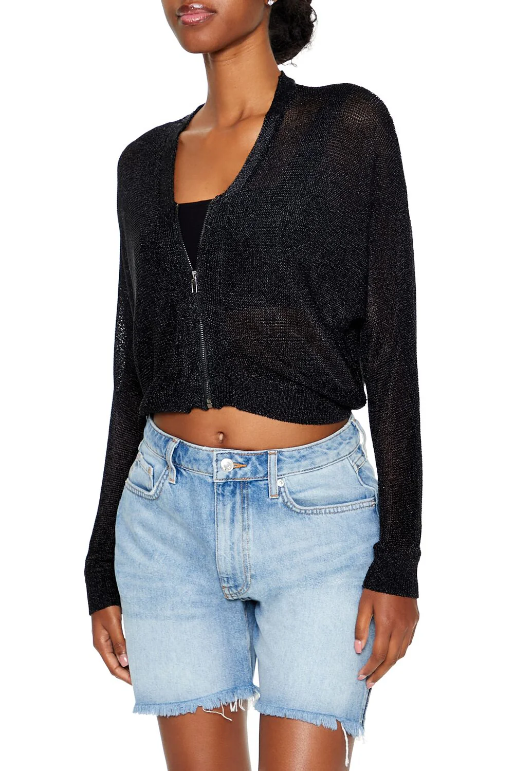 Glitter Knit Zip-Up Sweater - Image 4