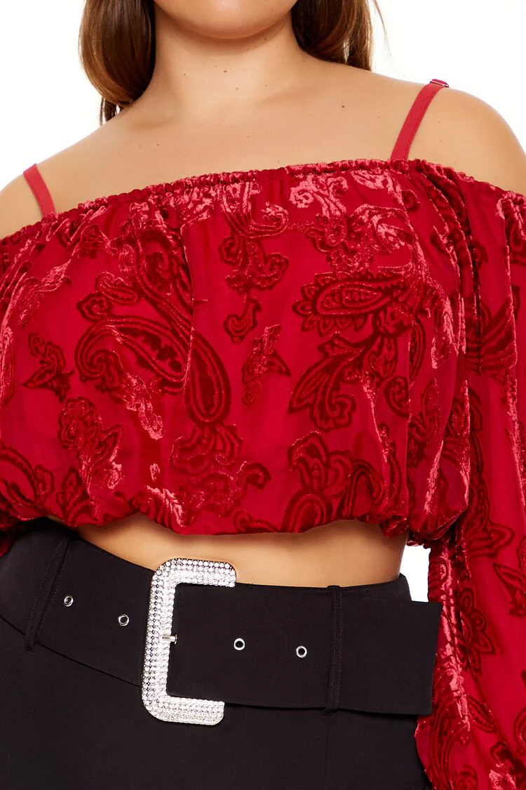 Plus Size Paisley Open-Shoulder Top - Image 3
