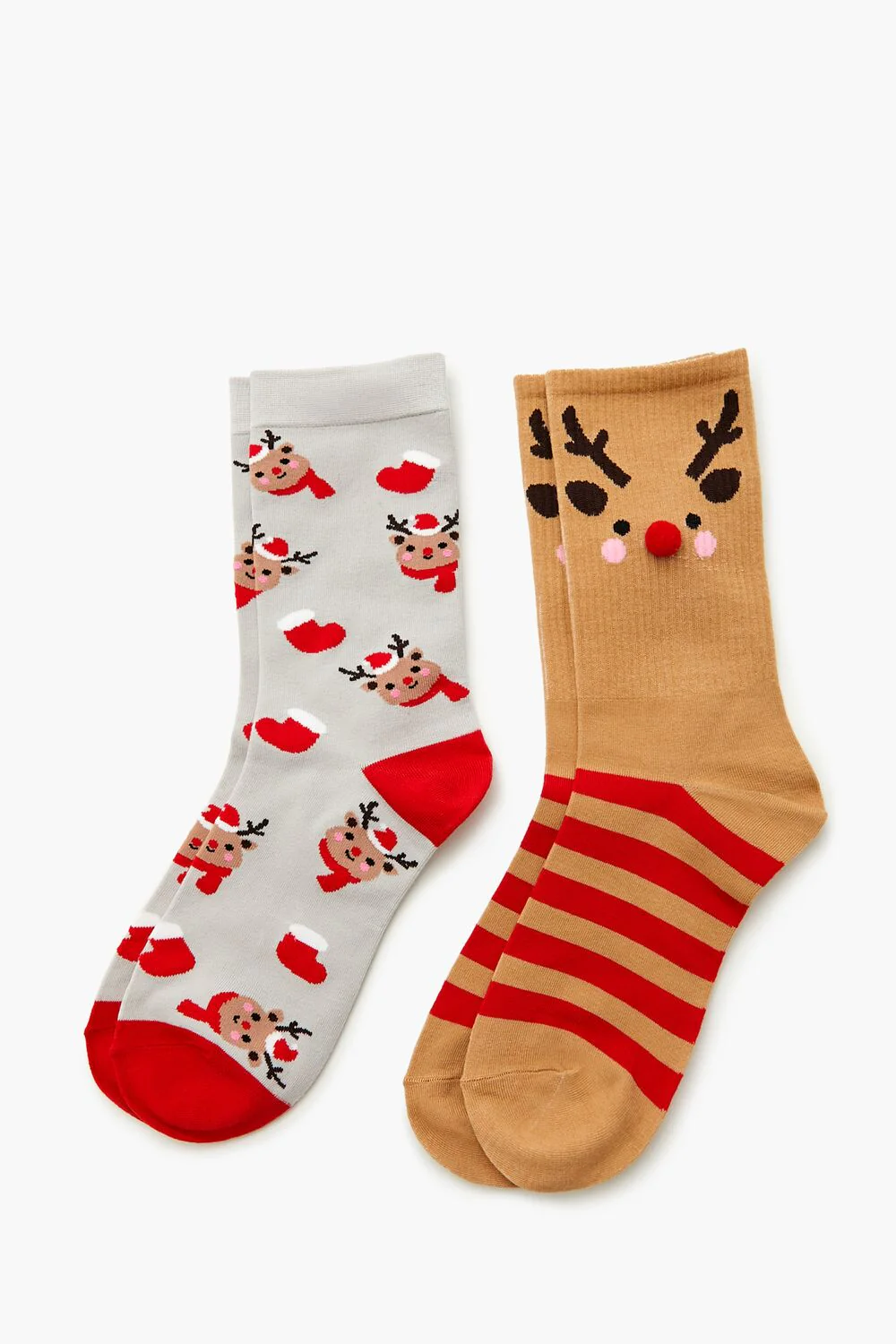 Reindeer Pom Pom Crew Socks - 2 pack - Image 2