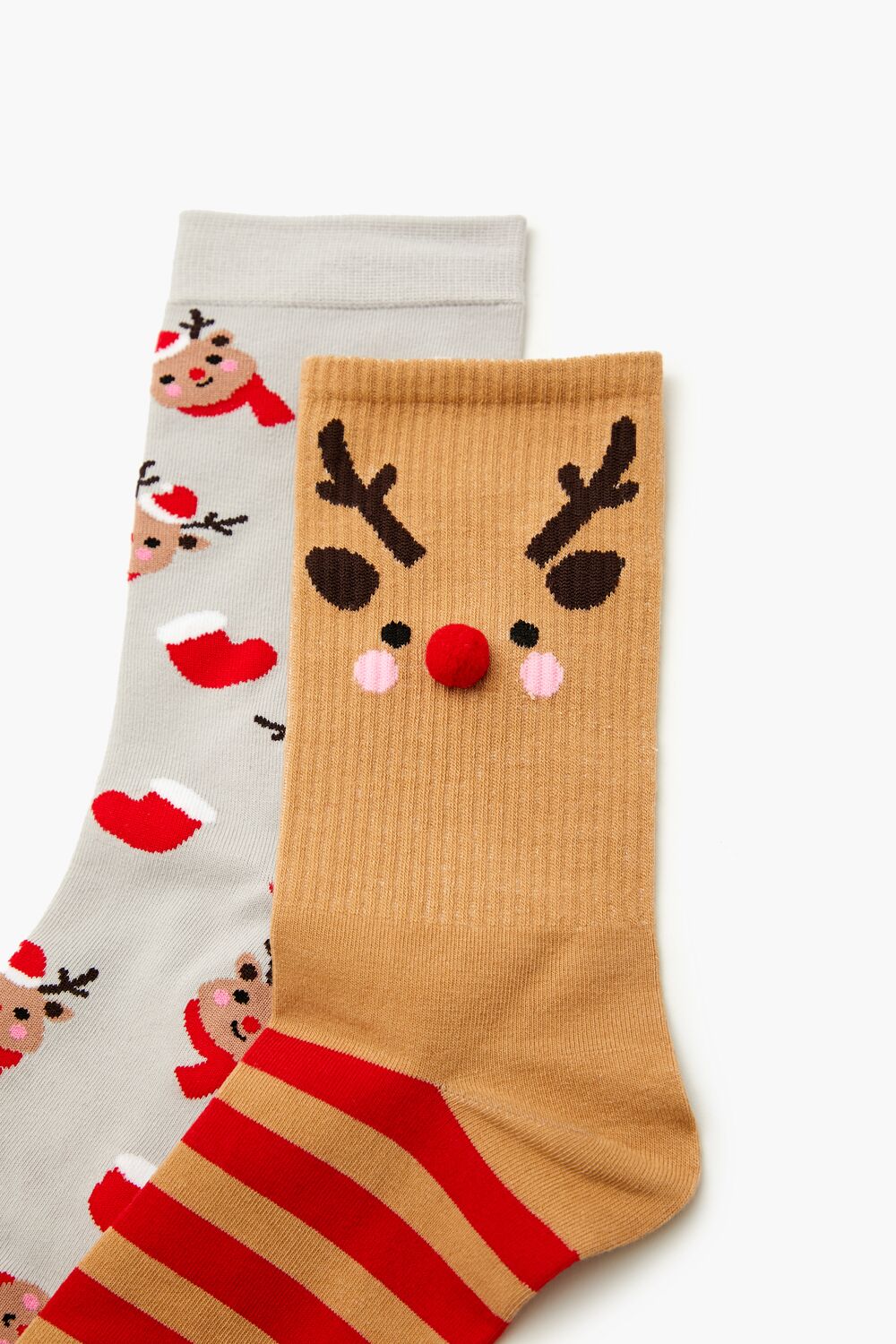 Reindeer Pom Pom Crew Socks - 2 pack - Image 3