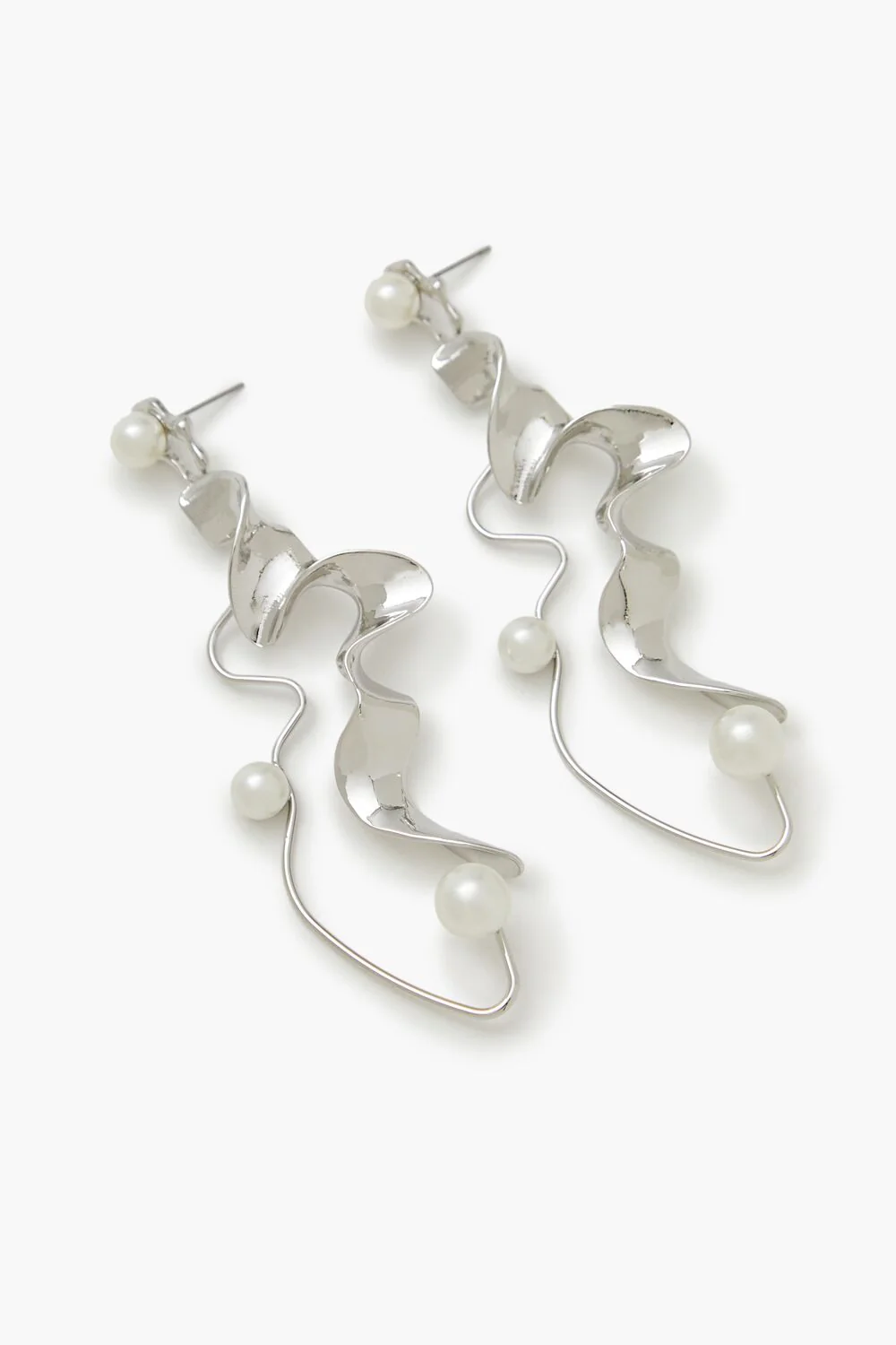 Faux Pearl Abstract Drop Earrings - Image 2