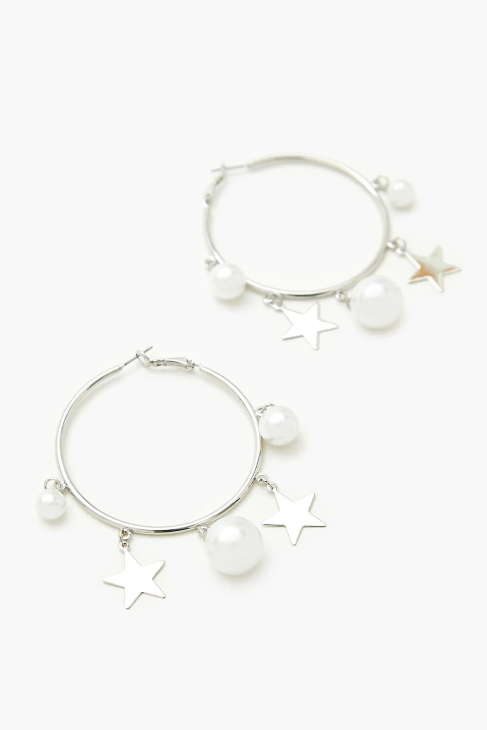 Star & Faux Pearl Hoop Earrings - Image 2